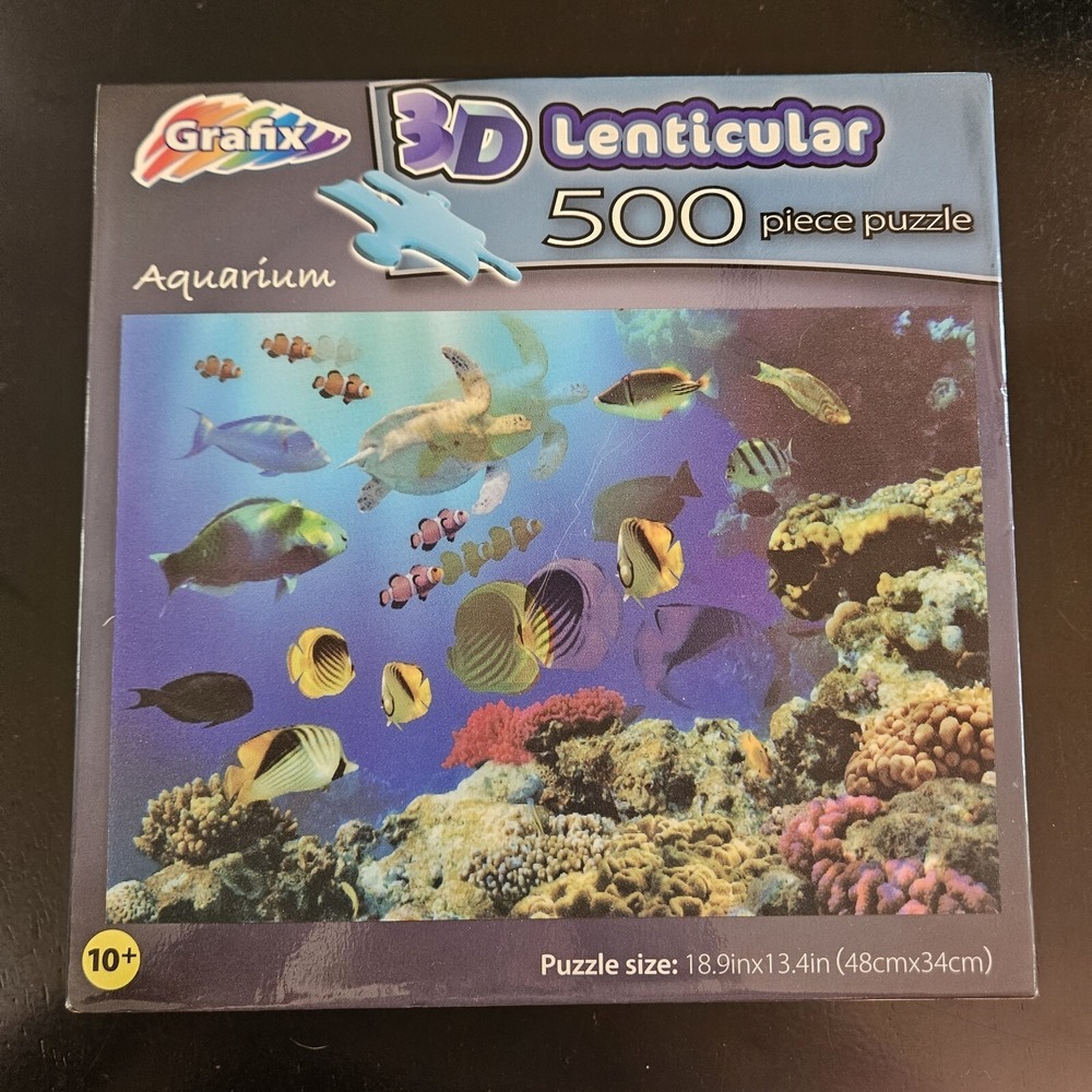 AQUARIUM 3D Lenticular 500 Piece Puzzle Sea Turtle Reef Saltwater Fish